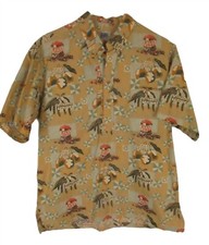 Kahala Avi Collection Beige Tiki Coffee Popover Shirt L USA Made