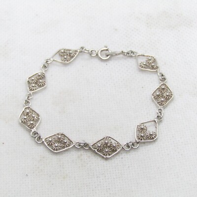 Sterling Silver 925 Daisy Flower Linked Bracelet 7'' K7189