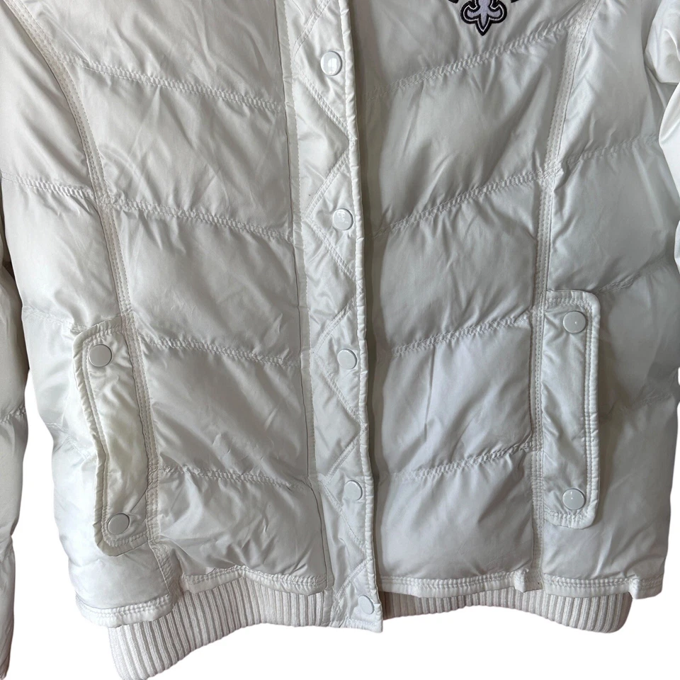 NFL Pro линия Новый Орлеан святых пуховик куртка женщин L белый молнии Snap с капюшоном - Изображение 4 из 4