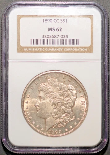 1890-CC $1 Silver Morgan Dollar MS 62 NGC # 3203687-035 + Bonus