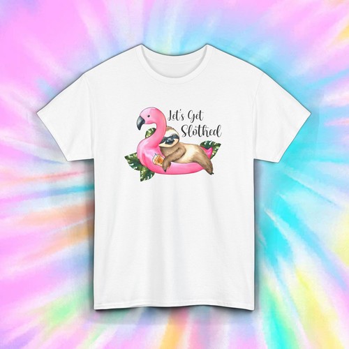 T-shirt Humour "Let's Get Slothed" Avec Un Paresseux Qui Boit - 100% Coton, Fait Main Aux États-Unis