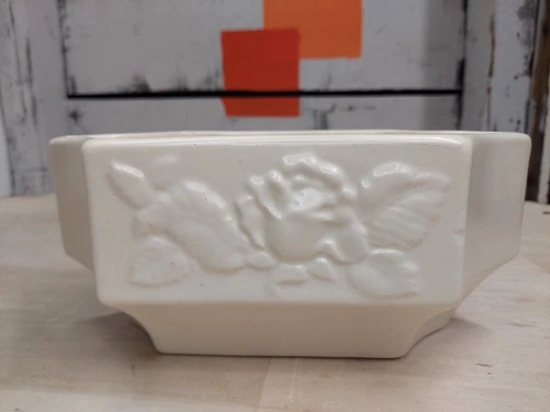 Haeger Pottery Hexagon Shaped Planter with Floral Design on Front