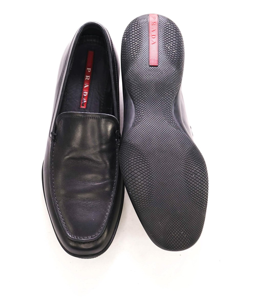$795 PRADA - *LINEA ROSSA* Black Slip On Logo Vamp Loafer  display picture 1