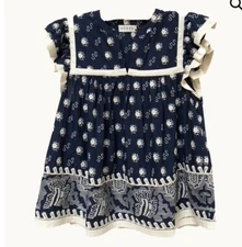 RHODE Navy Blue Embroidered Flutter Sleeves Baby Doll Allie Top Size M