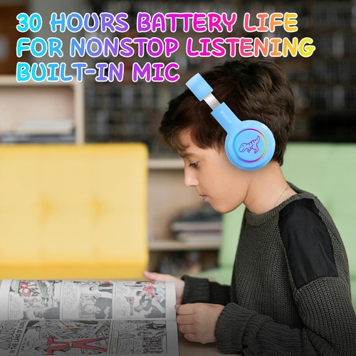 IFECCO Casque Audio Enfant Bluetooth avec MicrophoneLumière LED Dinosaure ave... - Photo 5/7