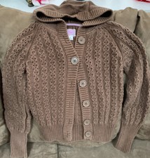 GIRLS GAP SWEATER CARDIGAN SZ 12 BROWN W/HOOD SUPER CUTE 