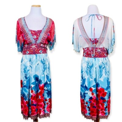 Tracy Reese Plenty Womens Silk Bead Open Back Boho Festival Dress 4 Small Floral