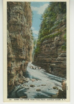 NY Postcard Down From Table Rock - Ausable Chasm, New York c1940 vtg linen JJ