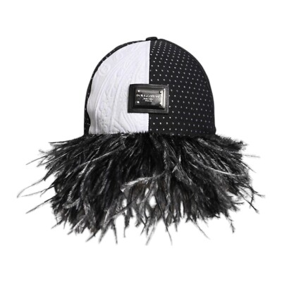 DOLCE & GABBANA Hat White Black Polka Dot Feathers Baseball  display picture 2