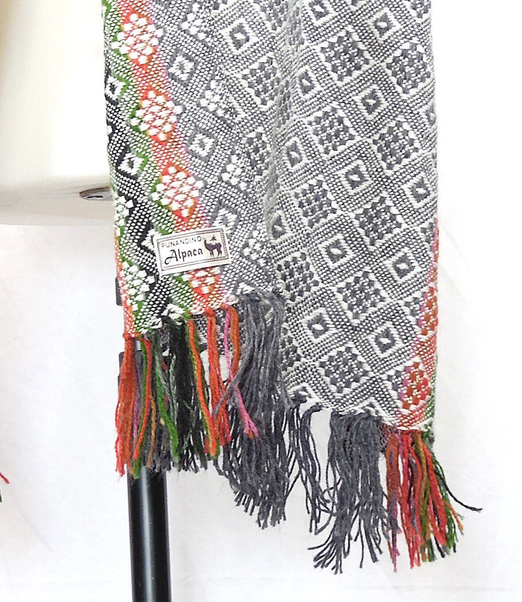 Punandino ALPACA Gray Multicolor Geometric Woven Oversized Scarf