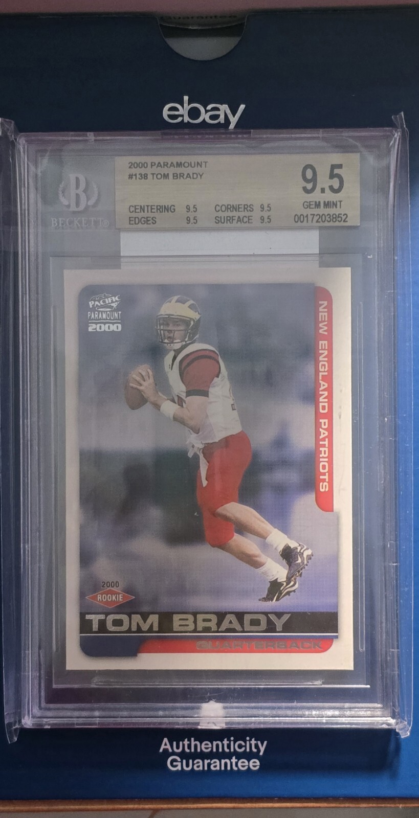 Tom Brady RC Rookie 2000 PACIFIC PARAMOUNT #138 Patriots GEM MINT BGS 9.5 Goat🐐