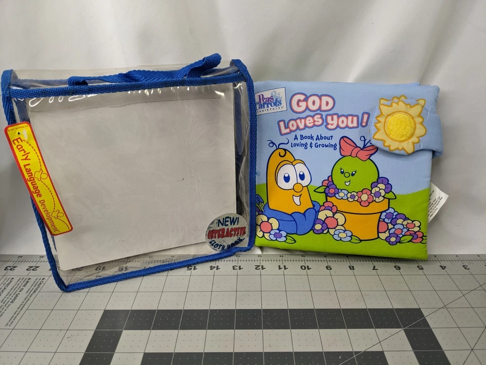 Soft Play Veggie Tales Peas Carrots God Loves You Cloth Book 2004 Stuffed - Image 2 of 4