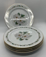 5 plates Noritake 5029 6.25 Inch White Gardenia Bread dish gold flower green
