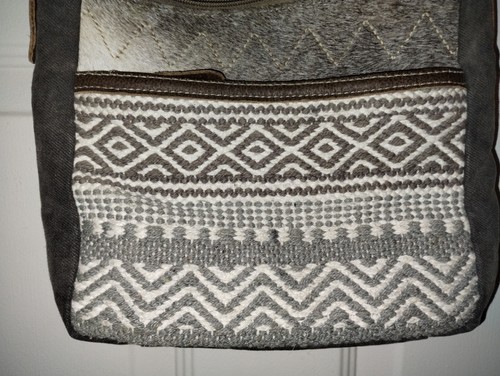 Myra Bag Aztec Print Cowhide Hair On Hide Denim Crossbody Shoulder Bag Purse - Picture 8 of 20