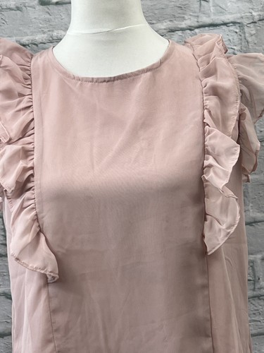 VILA Blouse Frilly Cap Sleeve Dusky Pink Mauve Size 14 Tie Back Chiffon Top BNWT - Picture 2 of 9