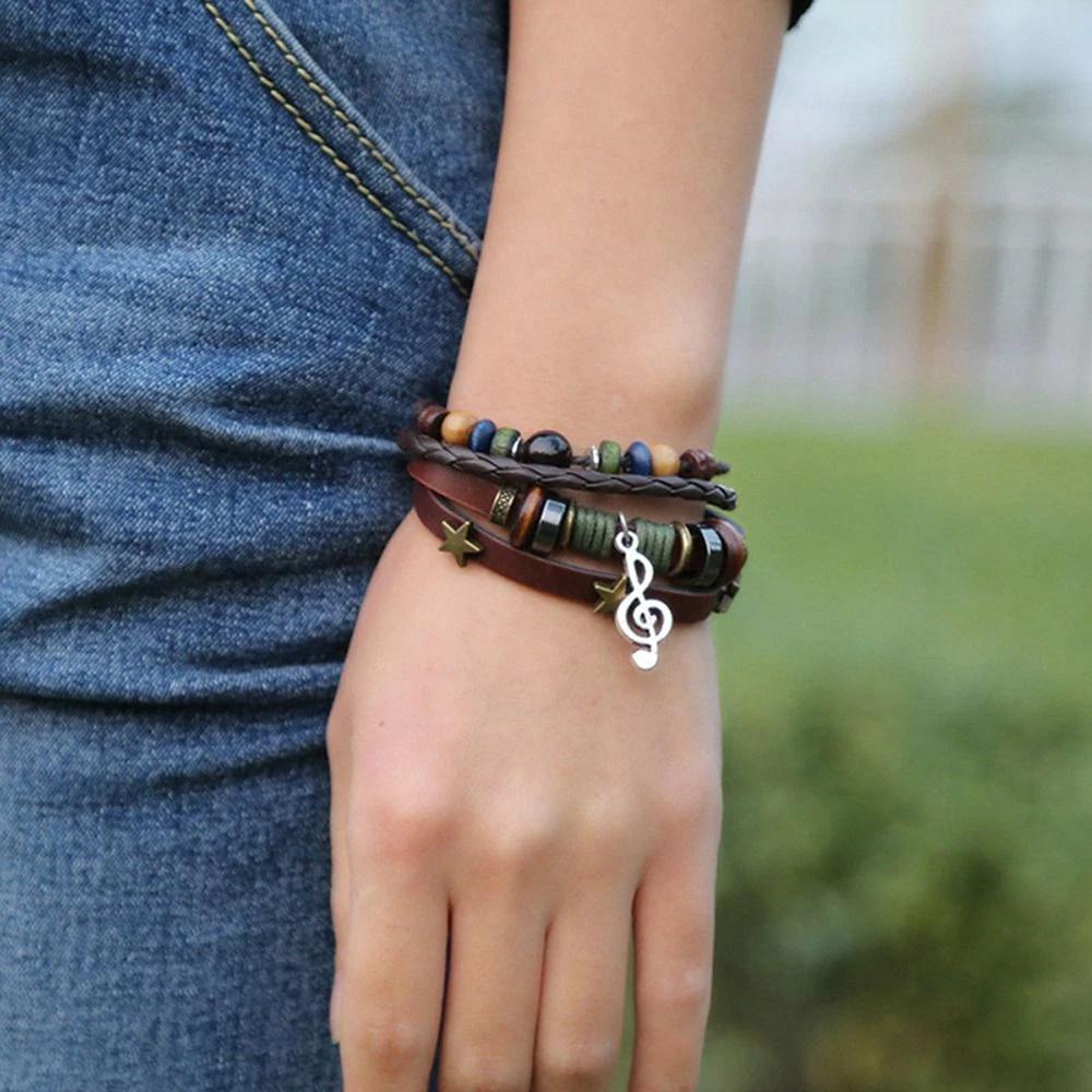 Leather Star Hand Rope Gypsy Hippie Bracelet Men Bracelet Braided
