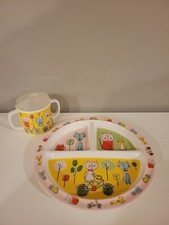 Suger Booger Used Cat Theme Sippy Cup  Plate Set Baby Kitchen Feeding Accessory