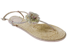 RENE CAOVILLA Satin Rhinestone Crystal T-Strap Sandals 39.5 Pink Multicolor 9.5