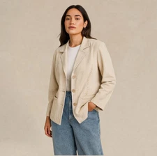 Madison Studio Womens Suede Blazer Jacket 8 Tan Beige Classic Old Money Minimal