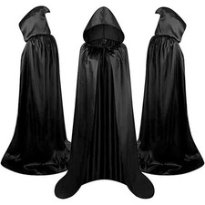 Halloween Black Hooded Cloak Unisex Witch Robe Long Cape Cosplay Costume Party P