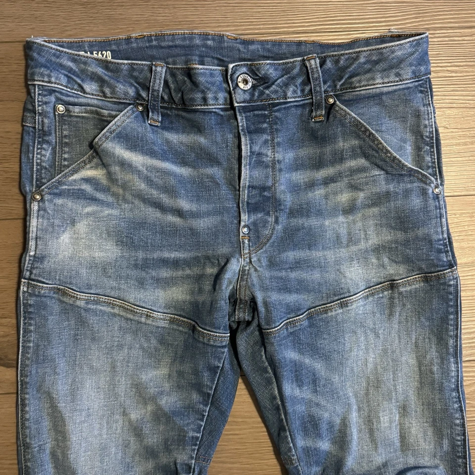 G Star Raw Jeans Men’s 33/32 (33/30 Meas) Blue 5620 3D Slim Button Fly Denim - Image 2 of 4