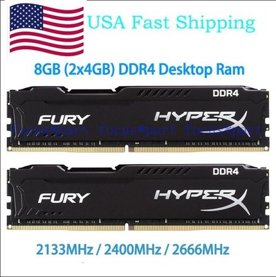 Hyperx FURY 8GB=2x4GB Ram DDR4 2133/2400/2666 MHz DIMM Desktop Memory 288-pin US