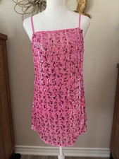 NWT Free People Intimately Midnight Kiss Neon Rose Sequin Mini Slip Dress S