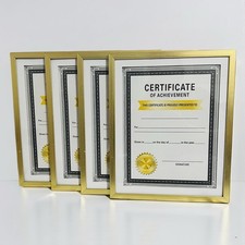 8.5x11  Certificate Document Frame Gold Finish Clear Glass 4Ct Bundle Used