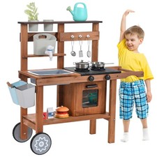 Mud Kitchen for Kids Outdoor, Wooden Play Kitchen with Removable Sink, Faucet...