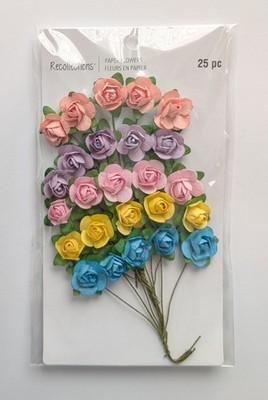 Pastel Mini Roses On Stems Paper Flowers Scrapbook Embellishments Recollections