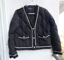 Urban Revivo Chanel Inspired Quilted Jacket Black XS Pearl Buttons