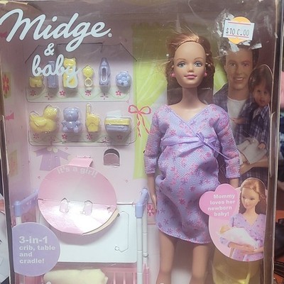 Mattel Barbie Happy Family Midge Baby Doll Playset 3-in-1 Crib Table Cradle