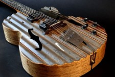 Hollow Body Electric Guitar, Steel Top, with Bullet Holes, Barbed Wire