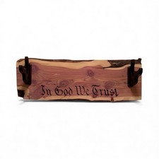 Wood Gun Rack - Engraved/Burned &lsquo;In God We Trust&rsquo; - Wenge Gun Hooks/Bare Wood