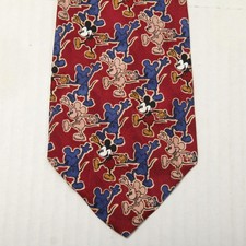 Disney Mickey  Co Tie Mens One Size Red Silk Mickey Mouse Print Necktie