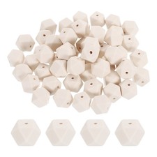 90Pcs Silicone Beads 14mm Loose Hexagon Rubber Focal Beads Beige