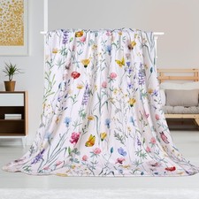 Spring Floral Throw Blanket Wildflower Blankets Flower Butterfly Bed Blanket