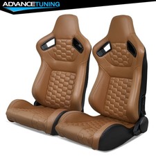 Reclinable Honeycomb Racing Seat Dual Slider Pair Brown Pu Carbon Leather