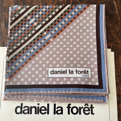 Daniel La Foret Ladies Retro Fashion Scarf Silk Designer Geometric Neutral 30x30