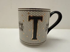 Anthropologie Bistro Mosaic Tile Monogram Letter T Ceramic Coffee Tea Mug Cup