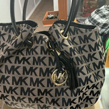 Michael Kors Black Beige Logo Bucket Bag w/ T...
