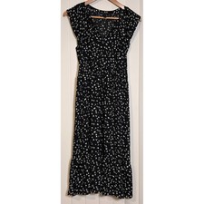 J.Crew Black White Floral Smocked Waist Midi Dress Flutter Sleeve H8996 Womens S