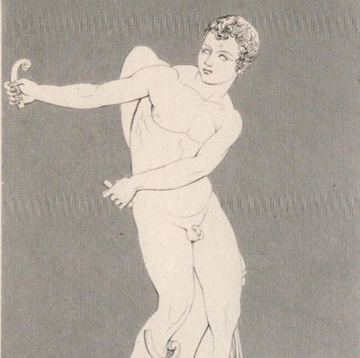 CUPID BENDING HIS BOW   1811 Antique Copper Engraving of Classical Statue