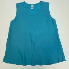Match Point Sz L Turquoise Sleeveless V-Neck Pullover Linen Tunic Very Good Cond