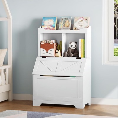 Kids Toy Storage Bookshelf W/ Flip Lid Cubbies & Anti-Tip for Bedroom & Playroom
