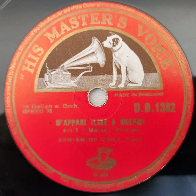 M'Appari & O Paradiso 78 RPM 1939 England Benjamino Gigli Tenor D.B. 1382 RCA - Image 2 of 3