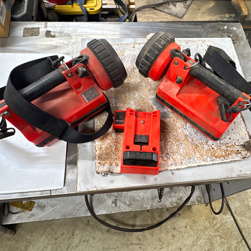 Stramlite Lot of 2 Red Handheld Work Light Flashlights/Lanterns w/ Charger