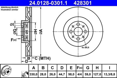 2x 24.0128-0301.1 ATE brake disc for Lancia