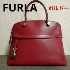 FURLA Hyper M Handbag Shoulder Bag Leather Bordeaux Gold Handware 2way fm Japan