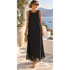 Vintage Black with Gold detail maxi shift Fashion Bug dress Size Large formal